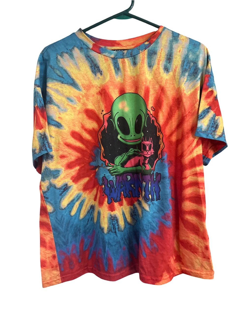 SHEIN Alien and Kitten Graphic Tie Dye Oversized T-Shirt
